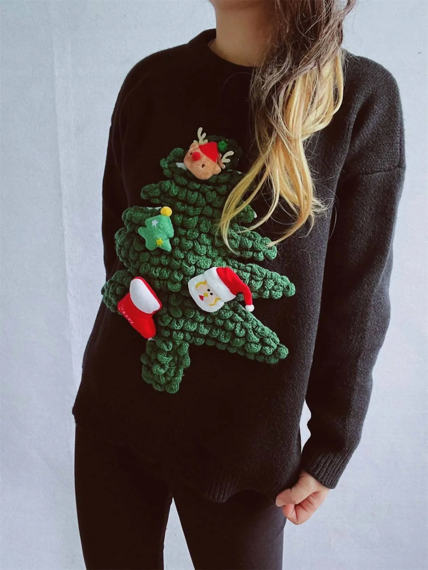 Festive Long Sleeve Sweater In Black