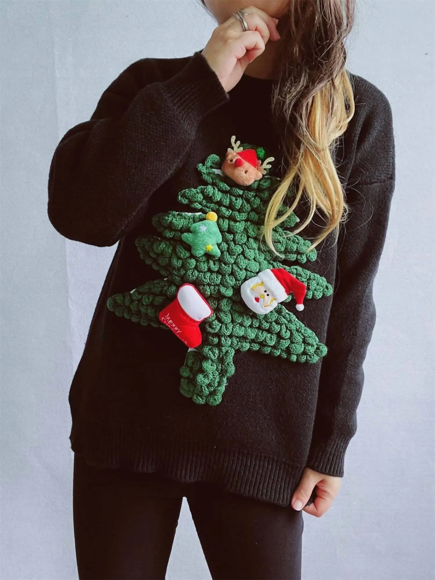 Festive Long Sleeve Sweater In Black