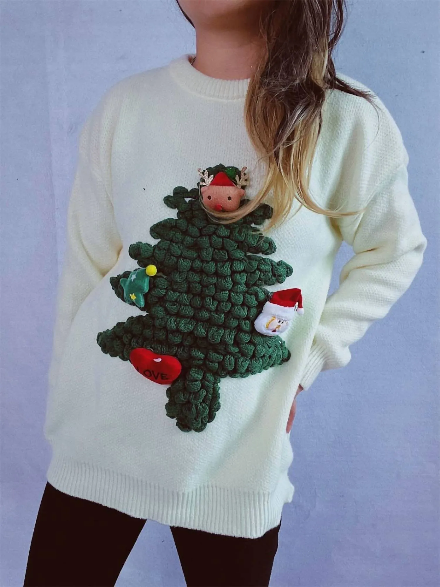 Festive Long Sleeve Sweater In White