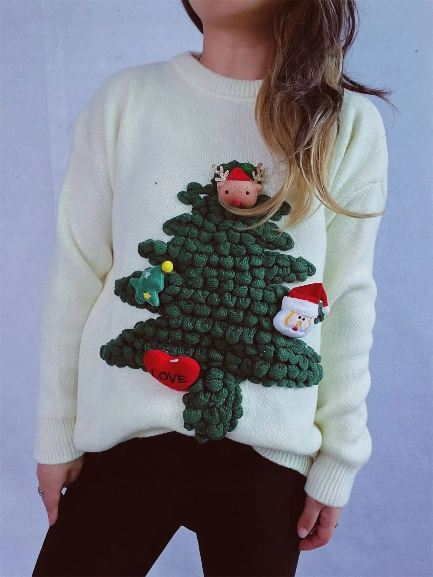 Festive Long Sleeve Sweater In White