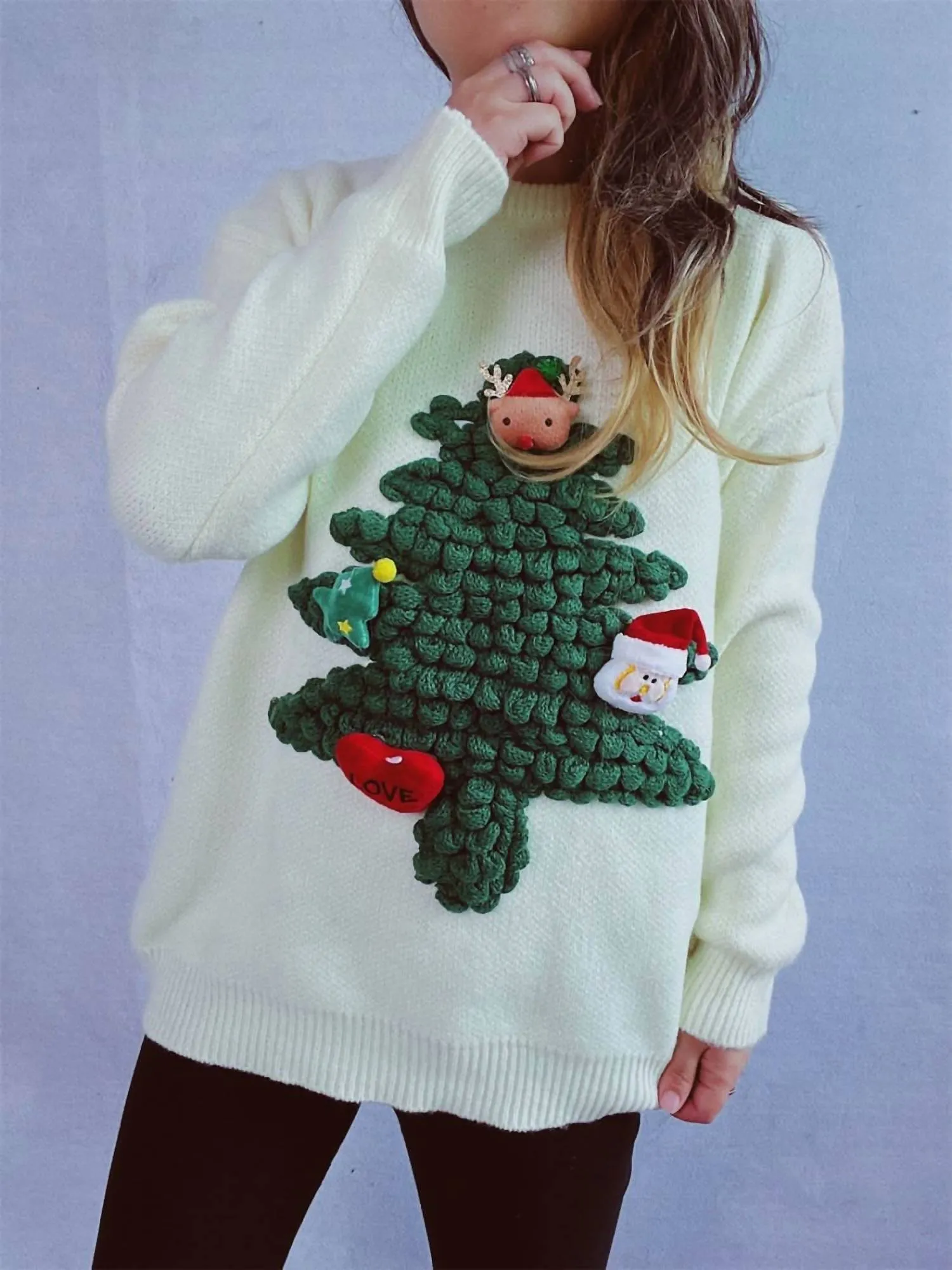 Festive Long Sleeve Sweater In White