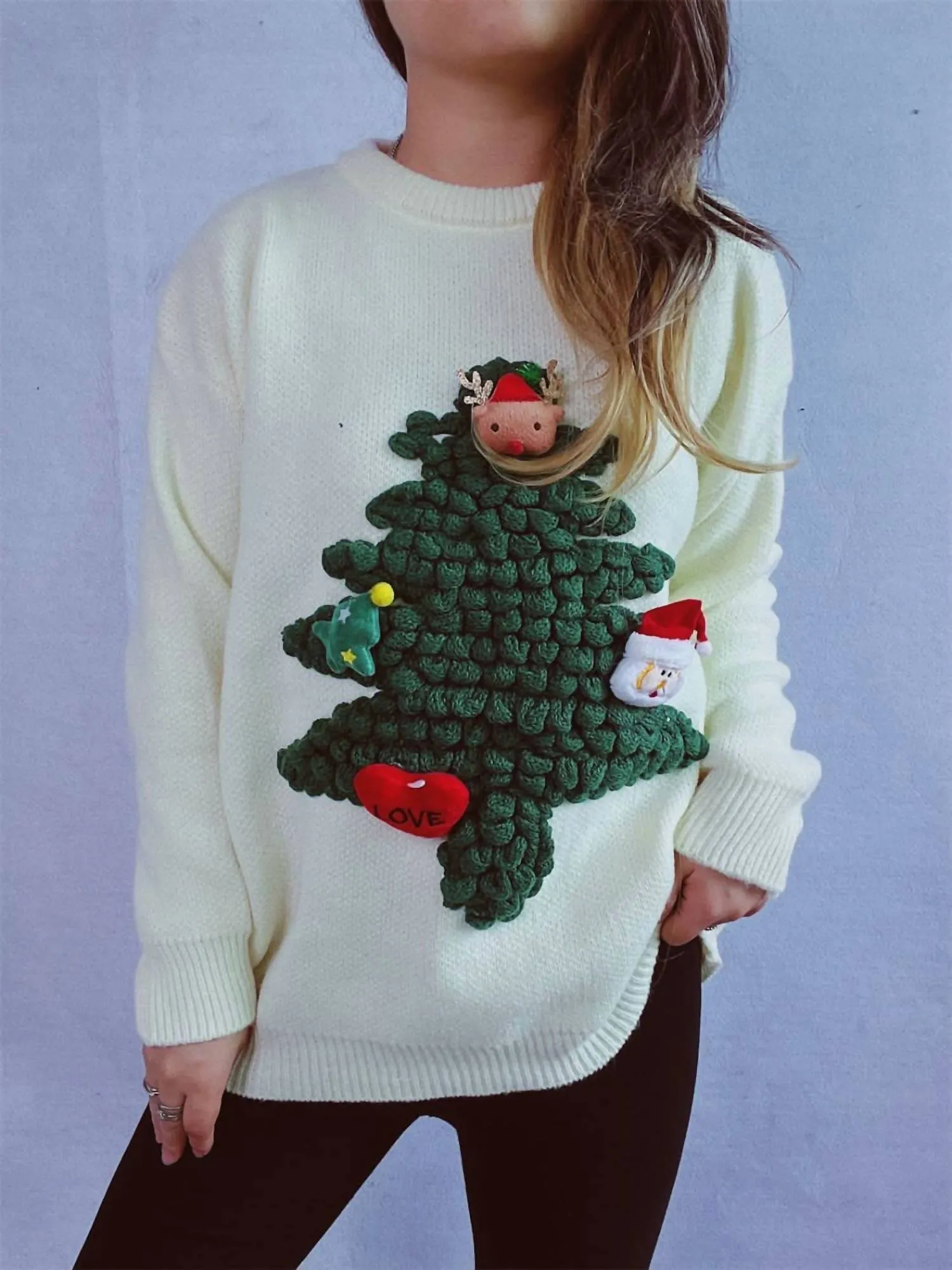 Festive Long Sleeve Sweater In White