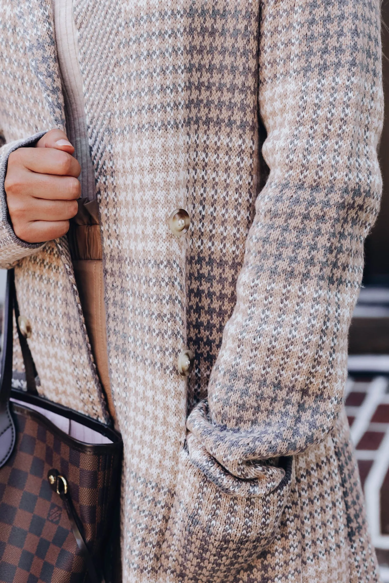 Glen Plaid Relaxed Knit Coat - Grey