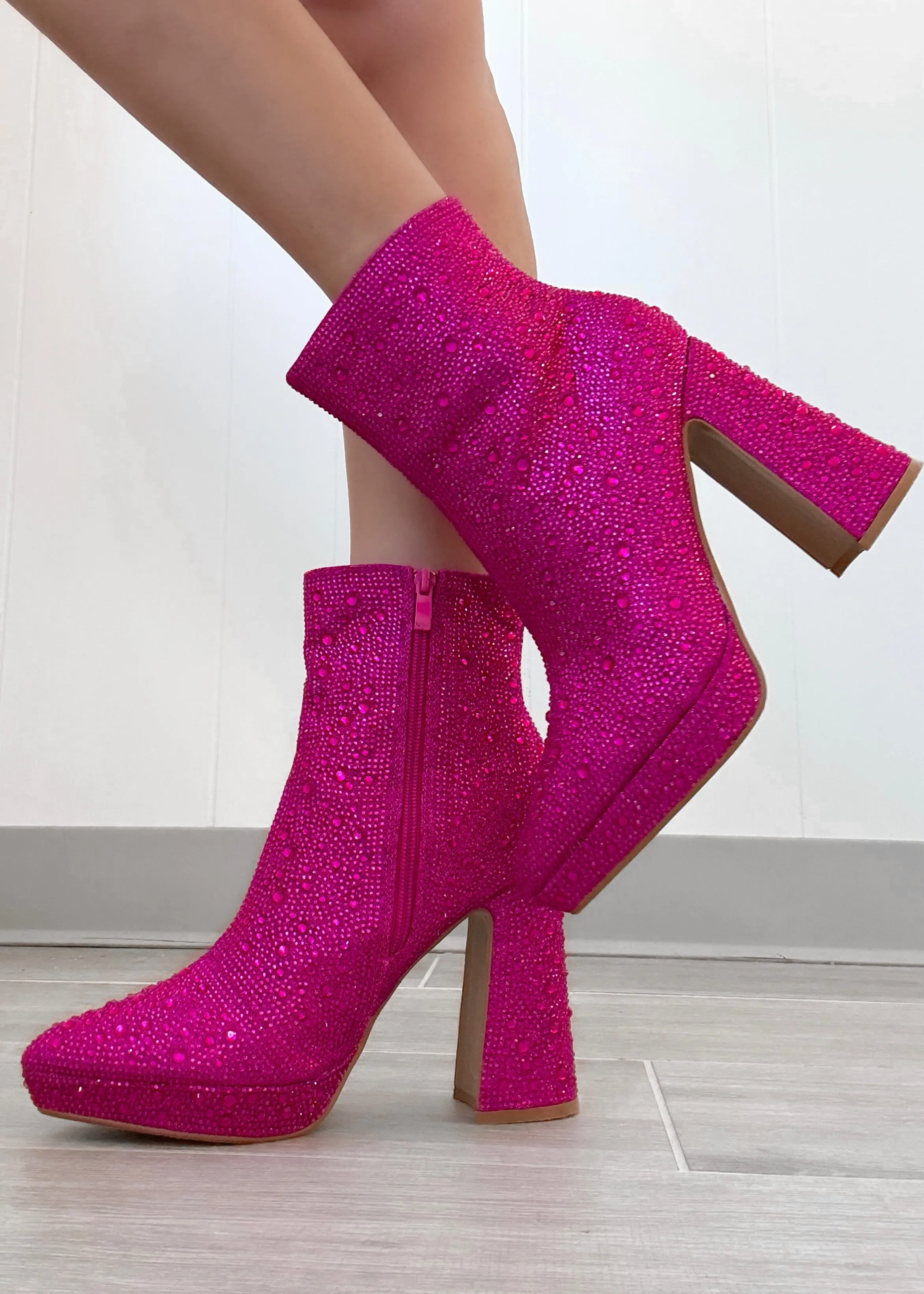 Gorgeous Rhinestone Booties- Fuchsia