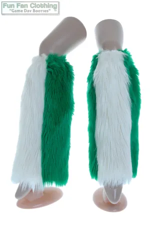 Green & White Faux Fur Leg Warmers - Game Day Booties