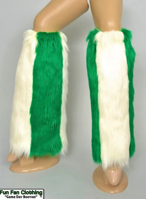 Green & White Faux Fur Leg Warmers - Game Day Booties