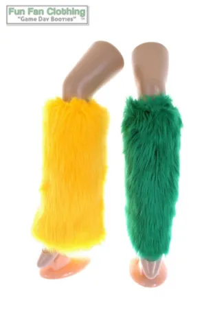 Green & Yellow Faux Fur Leg Warmers - Game Day Booties