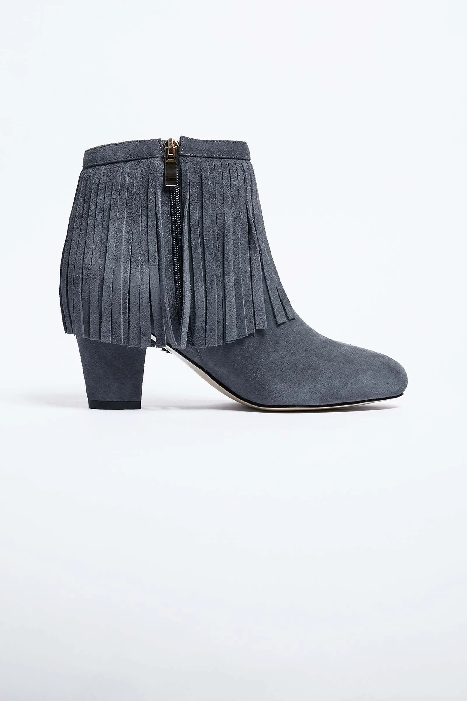 Grey Fringe Suede Boots