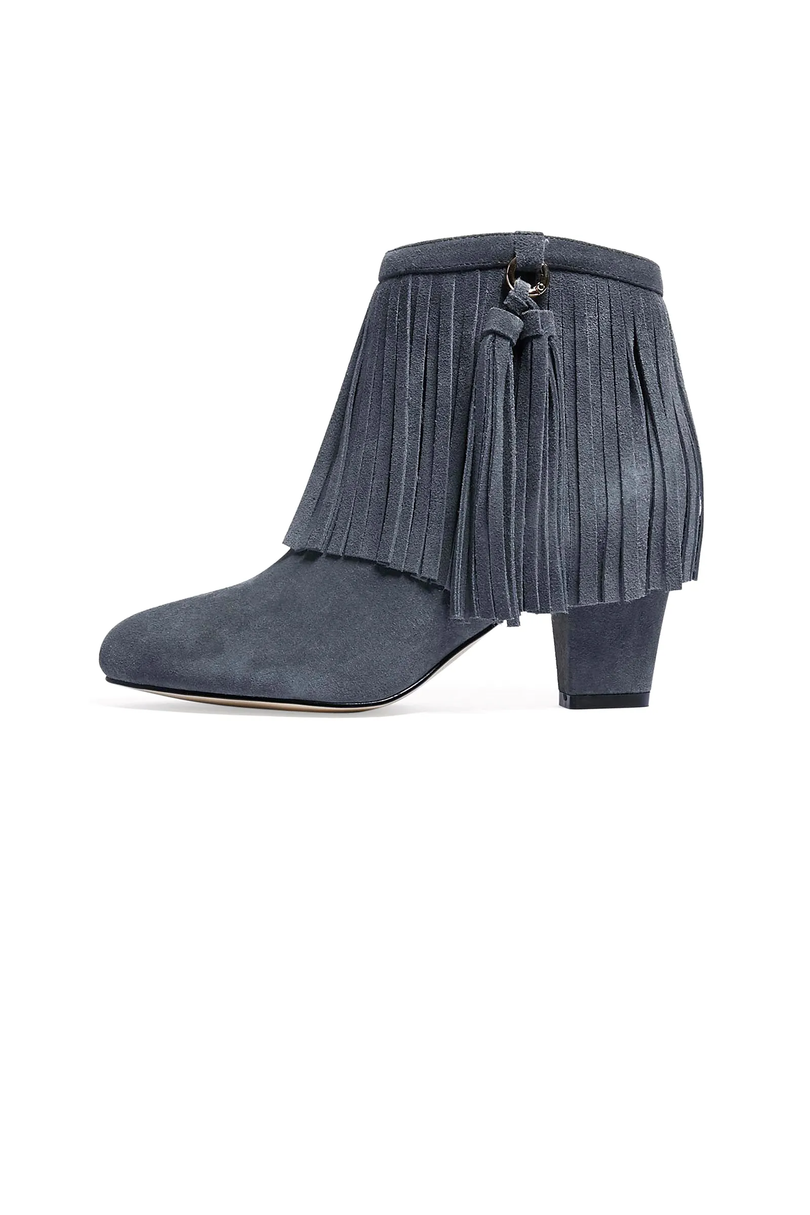 Grey Fringe Suede Boots