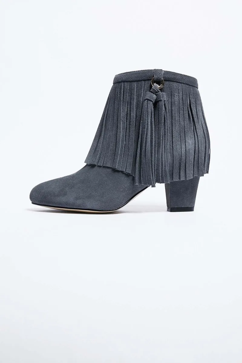 Grey Fringe Suede Boots