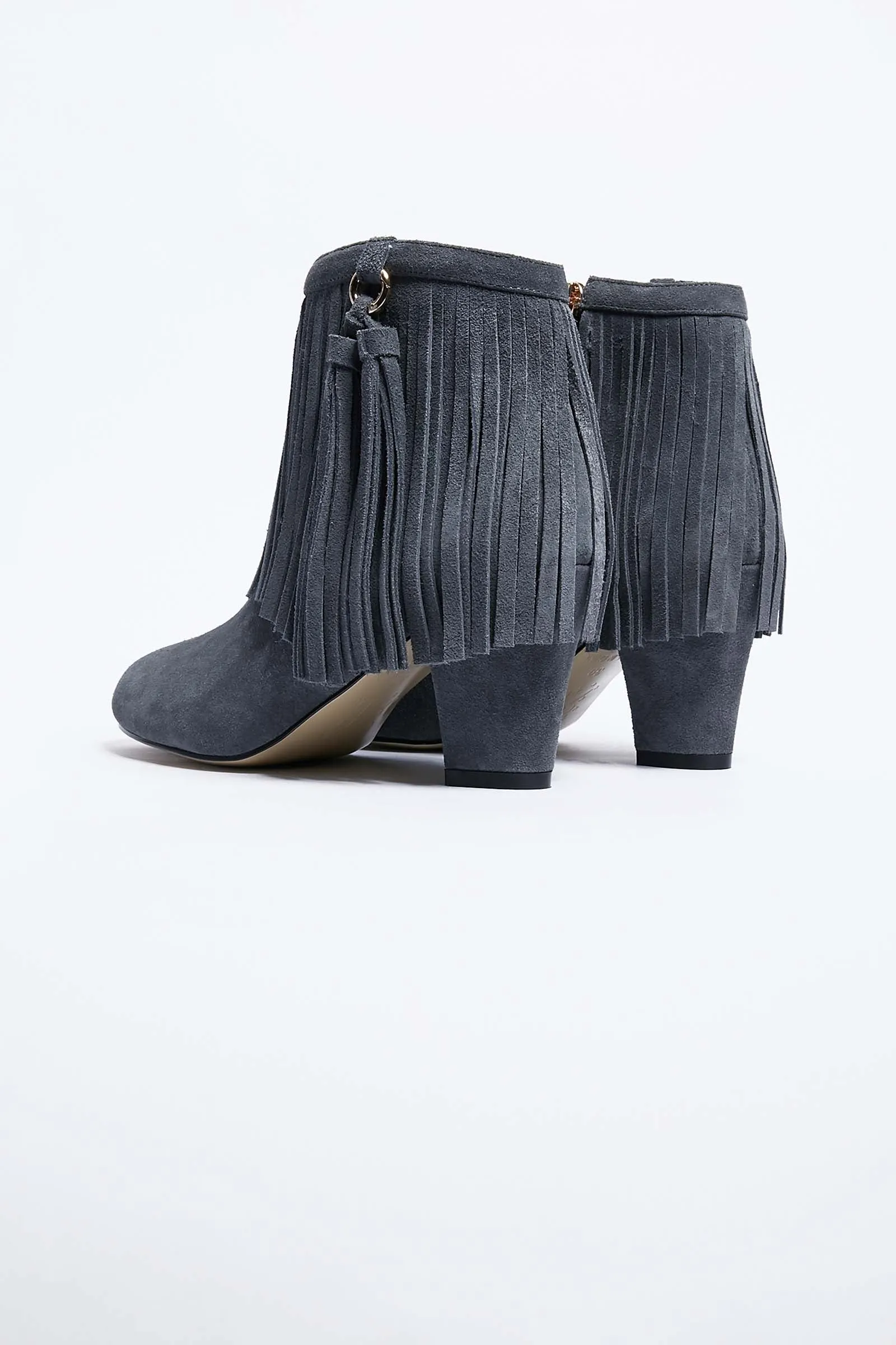 Grey Fringe Suede Boots