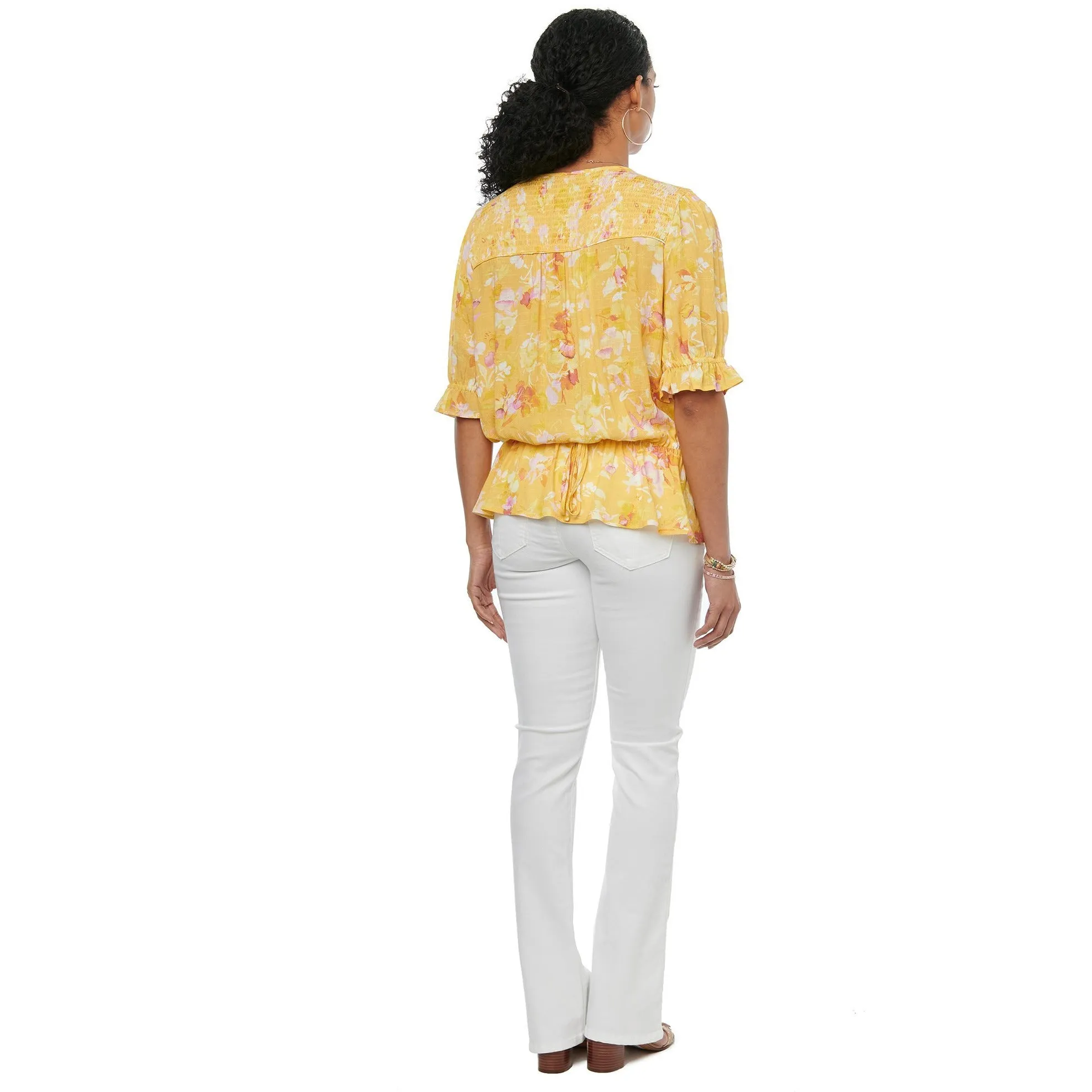 Half Placket Floral Woven Top