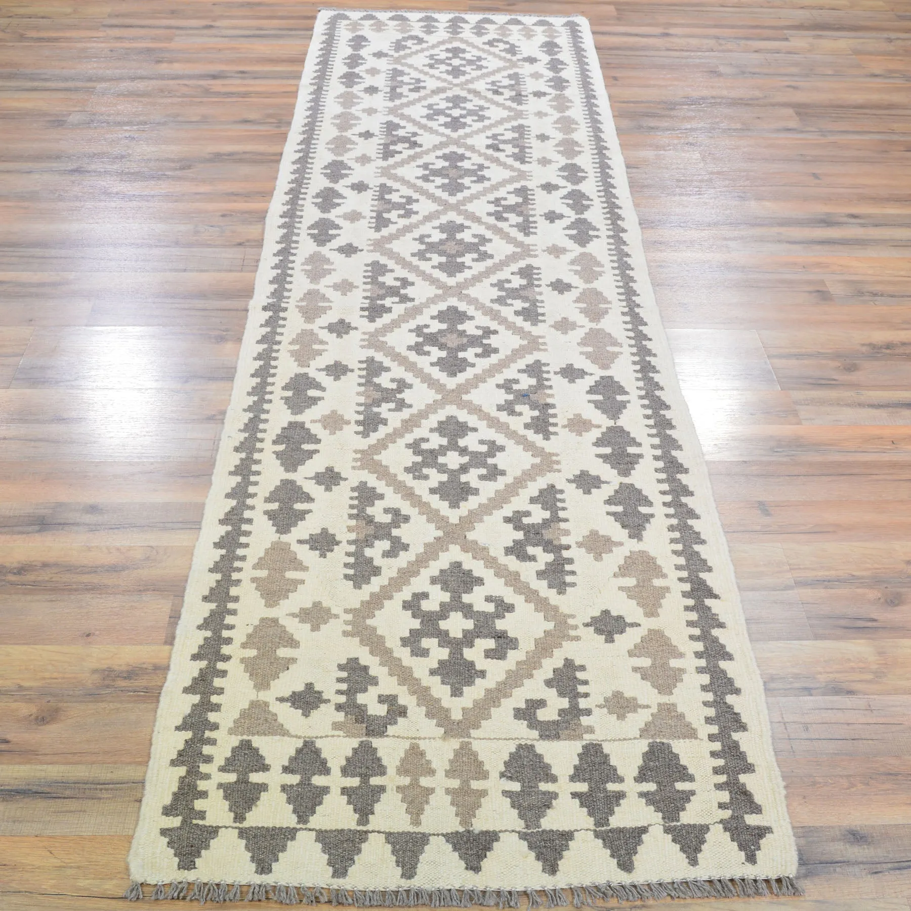 Hand-Woven Flatweave Geometric Design Kilim Handmade Wool (Size 2.6 X 9.5) Cwral-9564