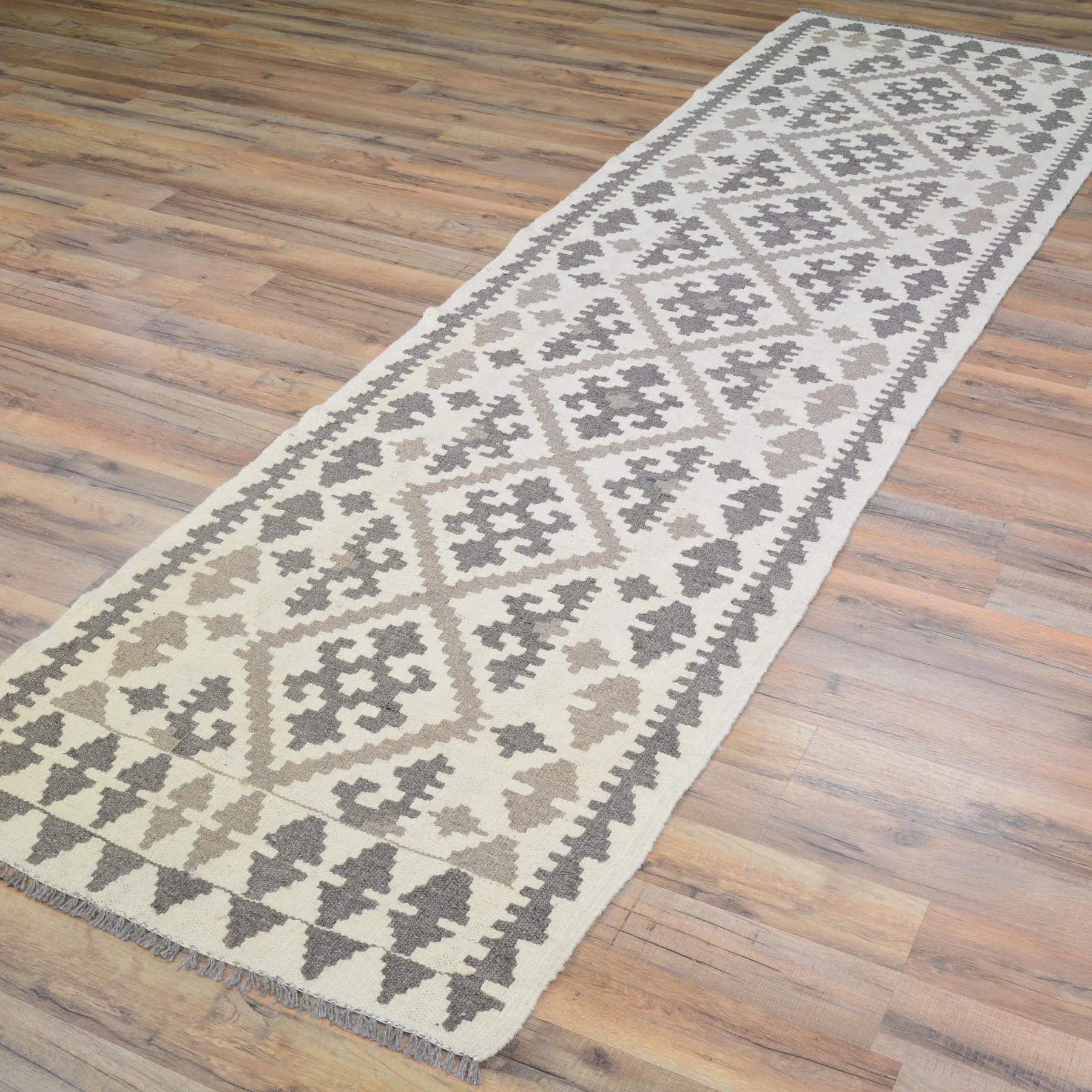 Hand-Woven Flatweave Geometric Design Kilim Handmade Wool (Size 2.6 X 9.5) Cwral-9564