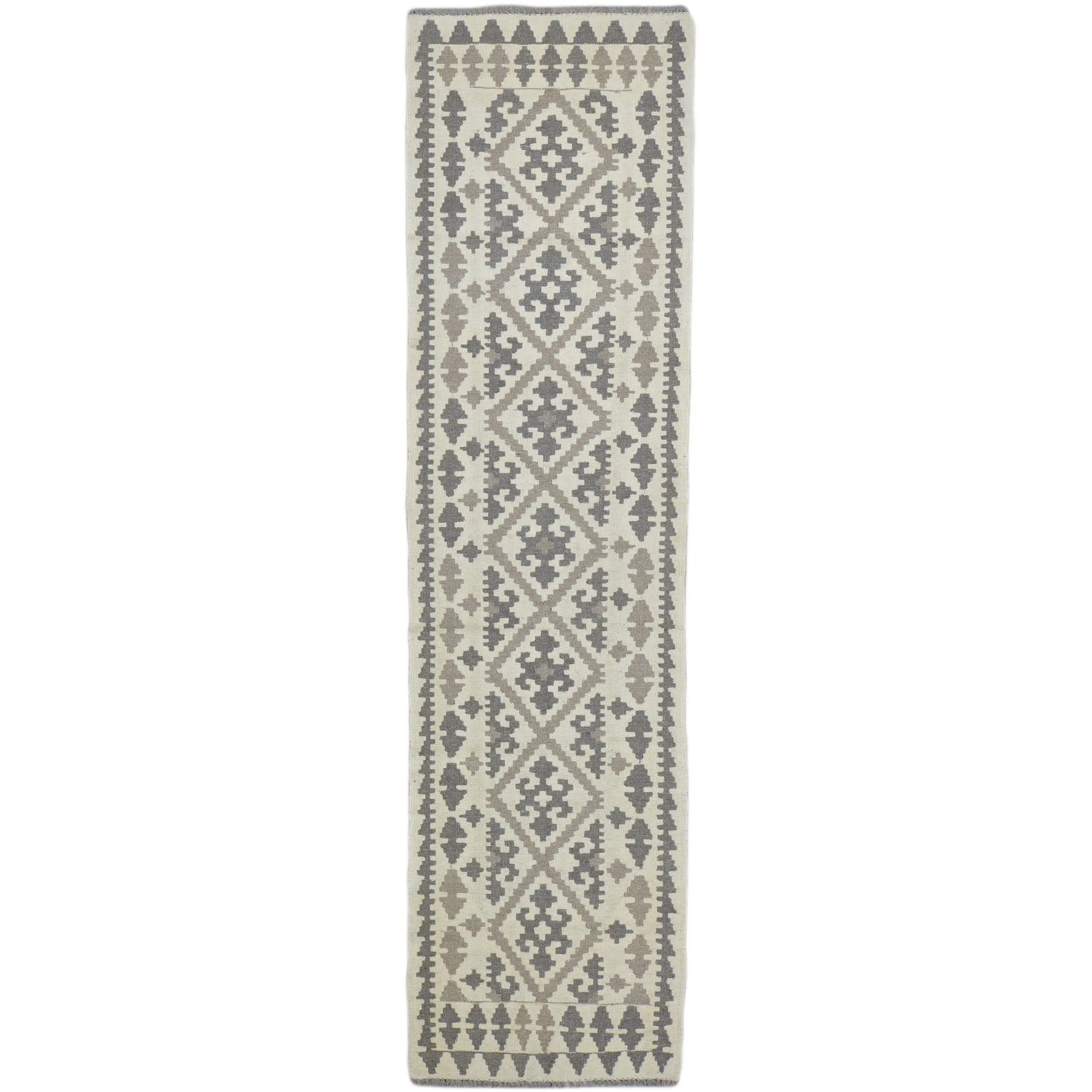 Hand-Woven Flatweave Geometric Design Kilim Handmade Wool (Size 2.6 X 9.5) Cwral-9564