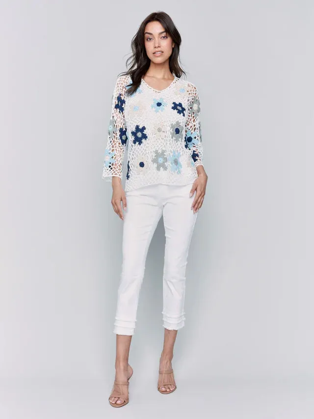 Handcrafted Floral Crochet Top - Blue