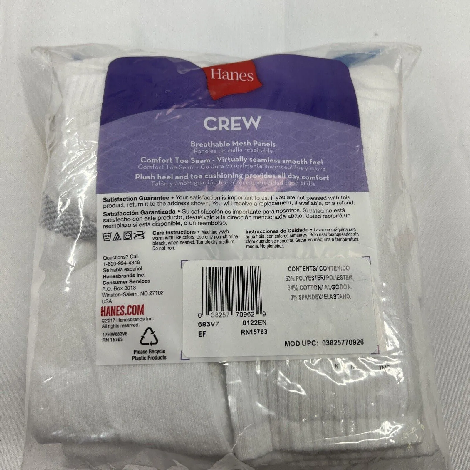 Hanes Women's Crew Cushioned Heel & Toe Socks 5-9 Breathable 7 Pair COMBINE SHIP