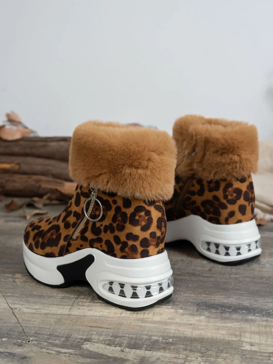 Hazel Blues® |  Side Zipper Leopard Platform Boots
