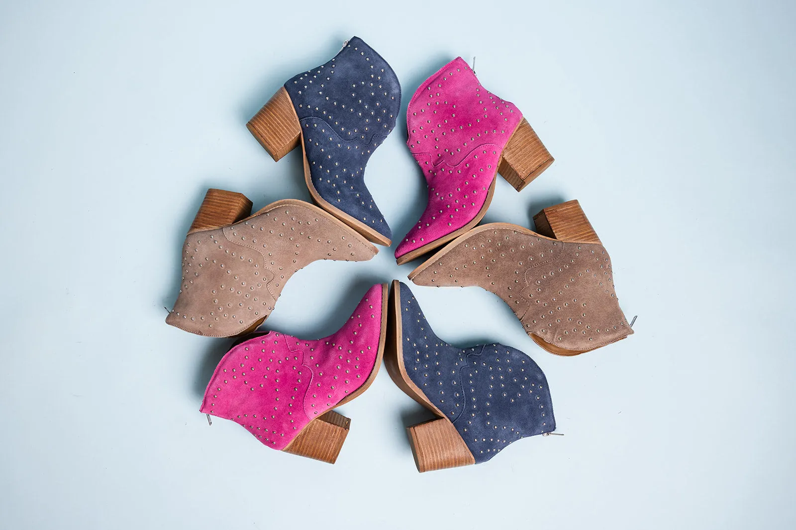 Hazel Blues® |  Twilight Studded Heeled Ankle Boot in Magenta
