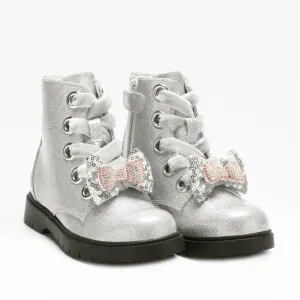 HF3736 Silver Glitter Bow Boot By Lelli Kelly