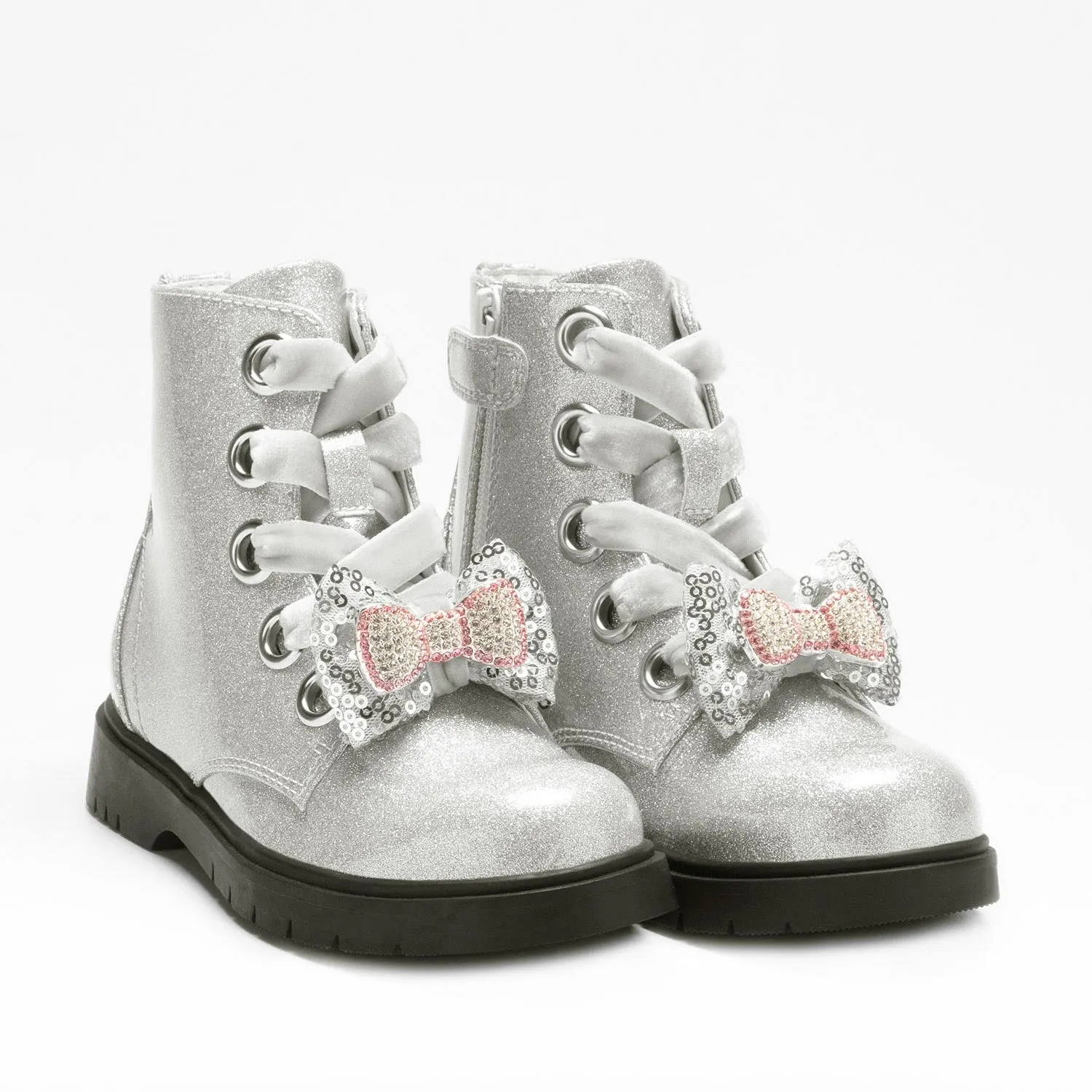HF3736 Silver Glitter Bow Boot By Lelli Kelly
