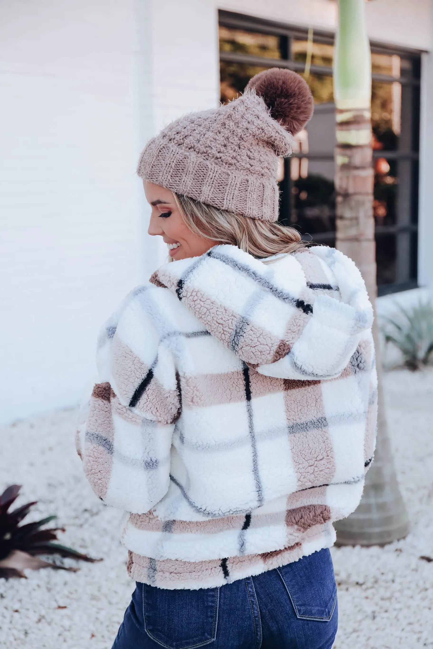 High Peaks Plaid Sherpa Hoodie - Ivory/Blue