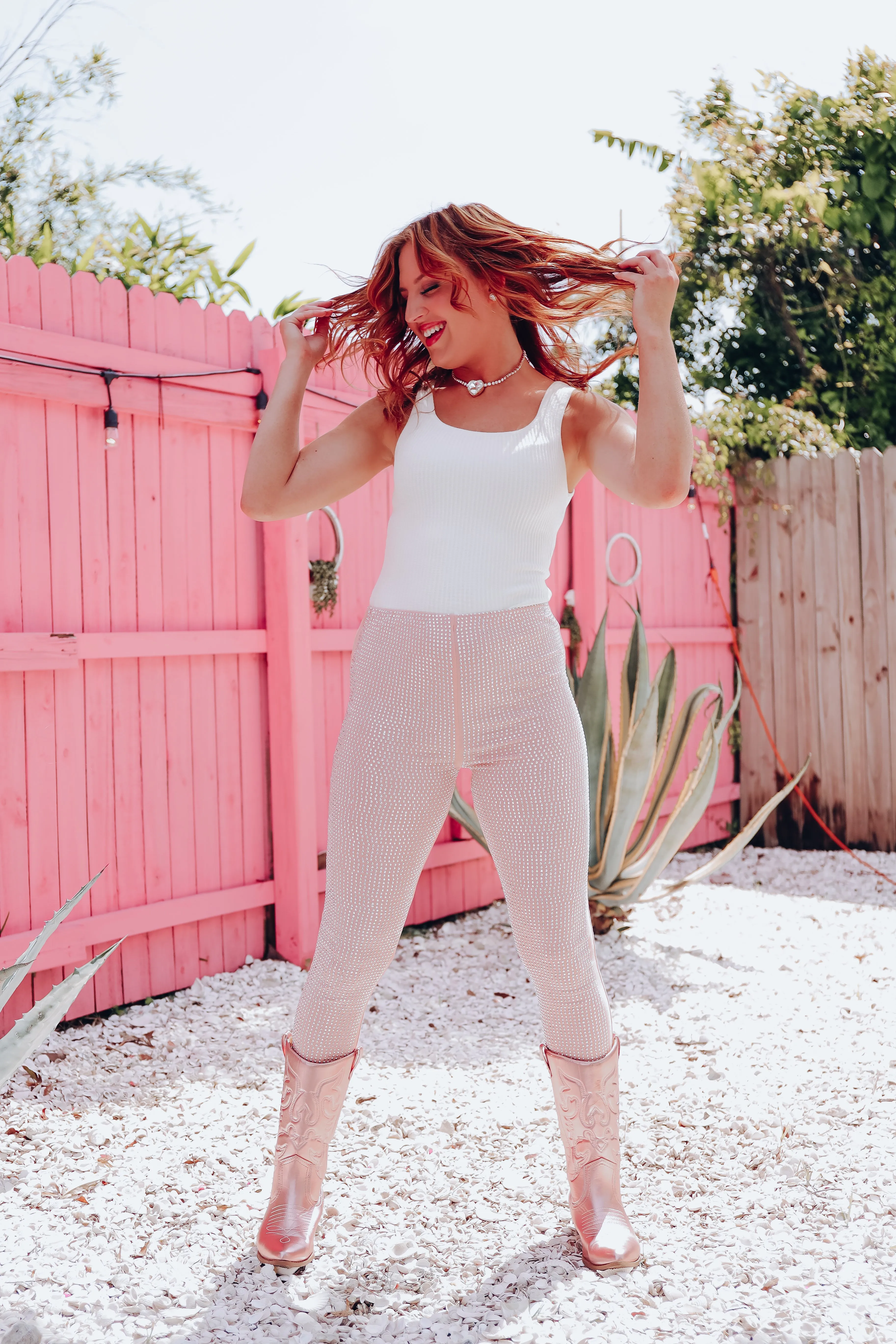 High Roller Rhinestone Leggings - Pink