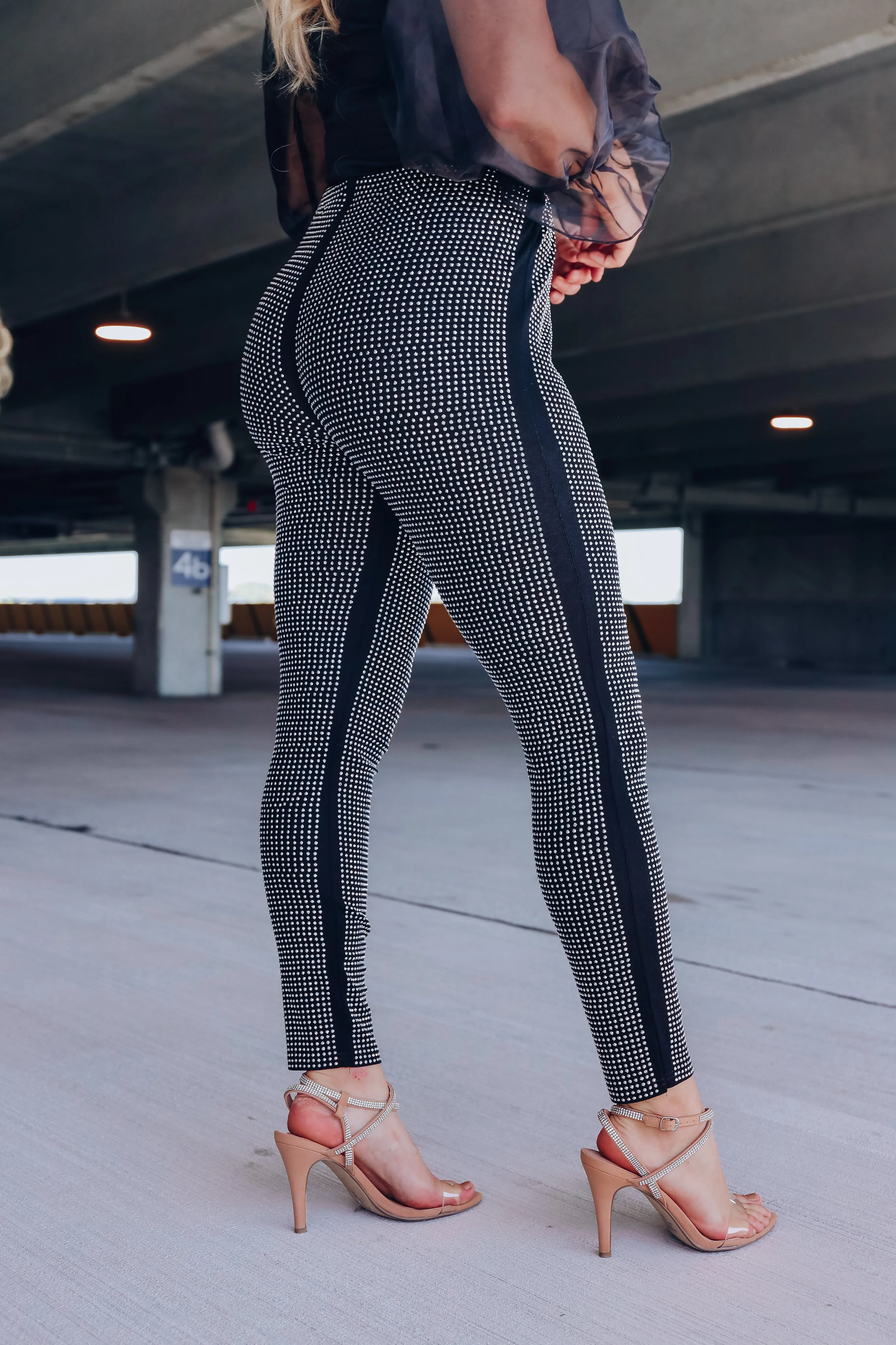 High Roller Rhinestone Leggings - Silver