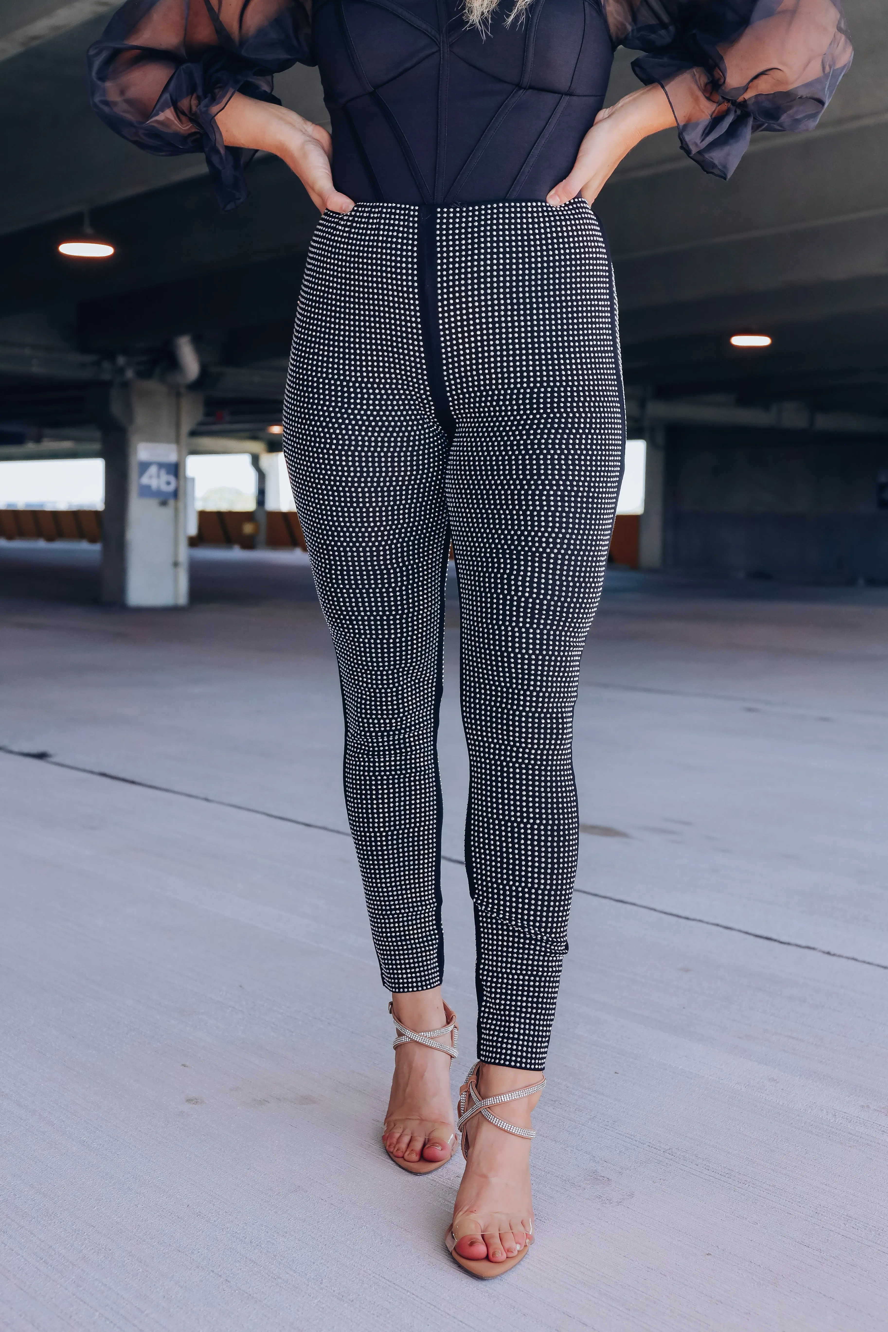 High Roller Rhinestone Leggings - Silver