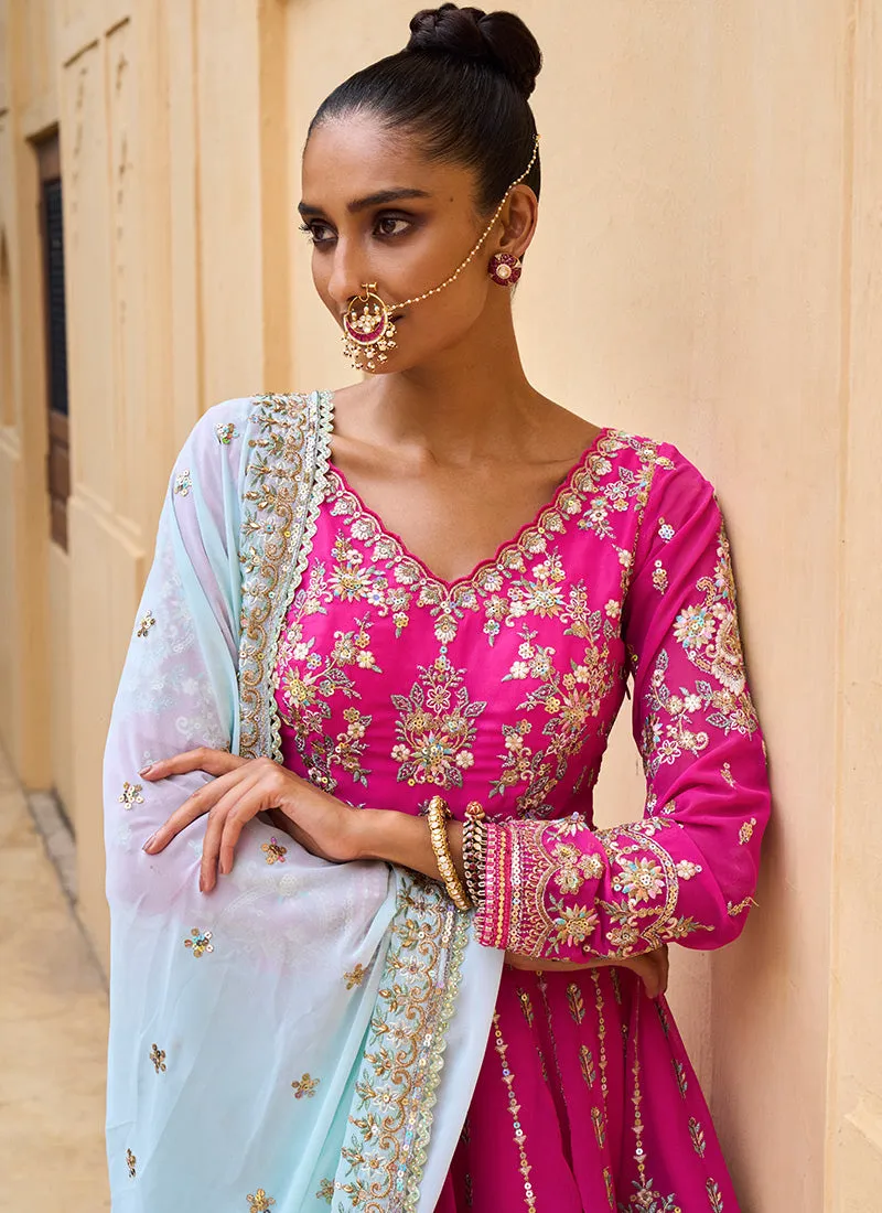 Hot Pink and Mint Georgette Gharara Suit