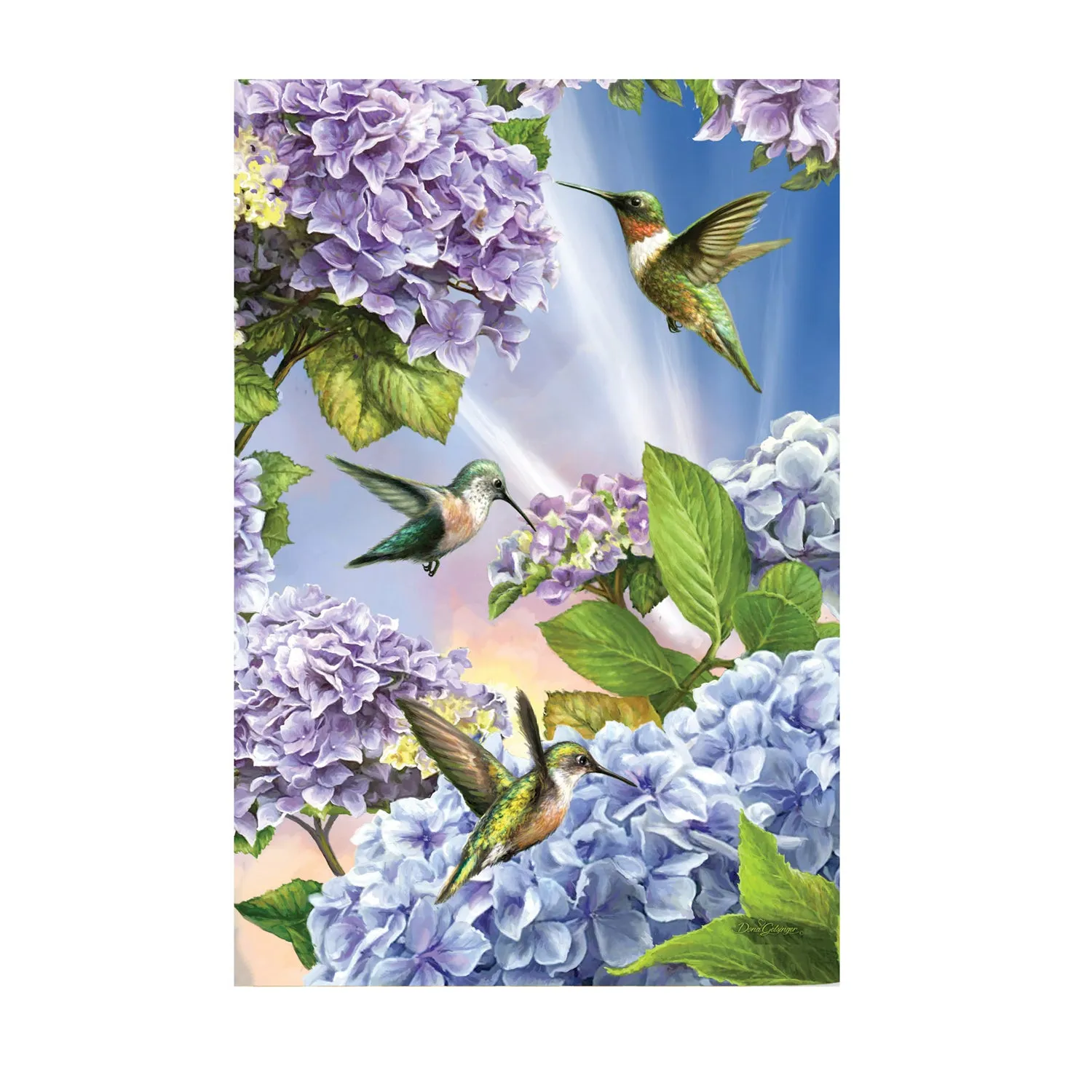Hummingbirds and Hydrangeas Garden Suede Flag,14s9664
