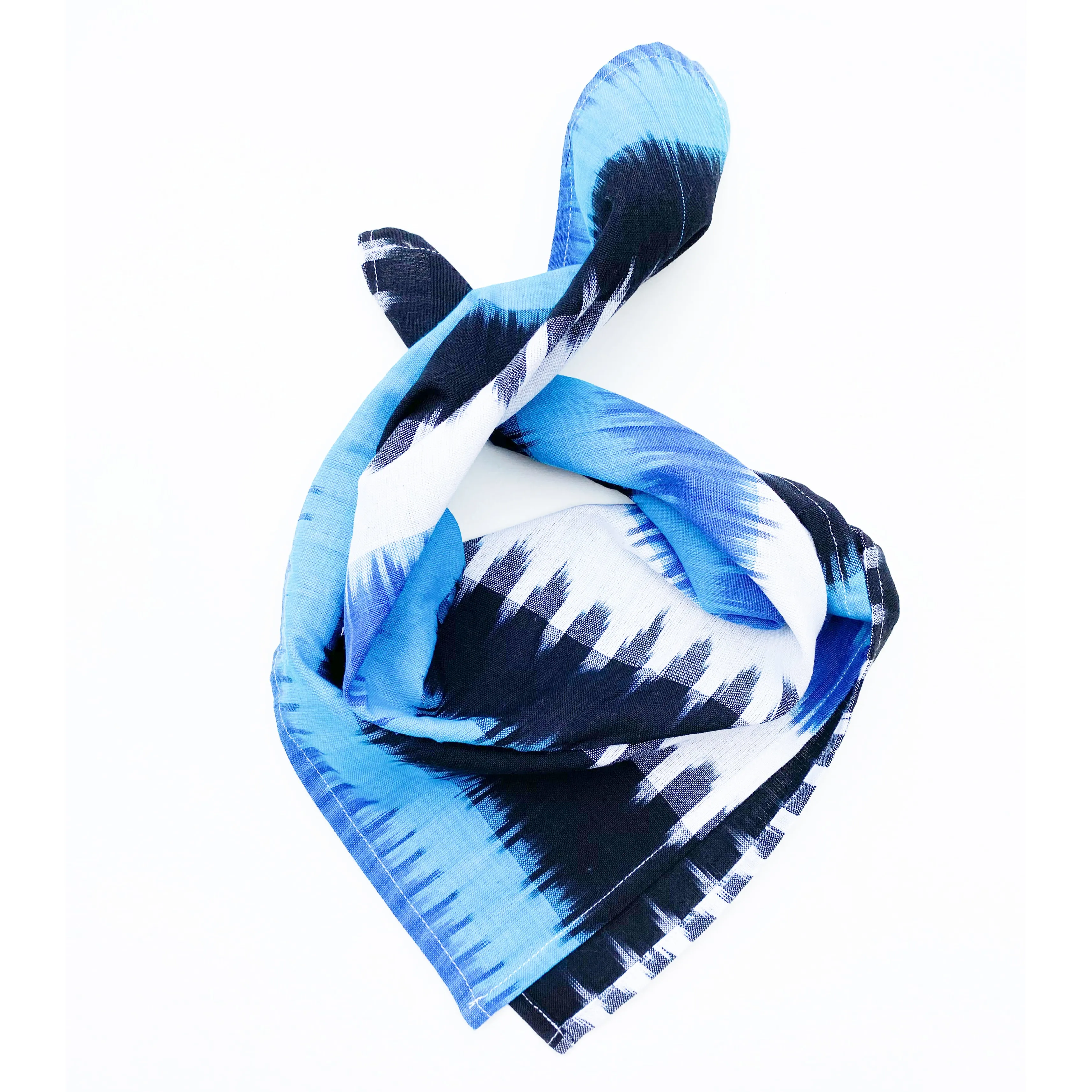 Ikat Blue Wide Stripe Ikat Cotton Bandana