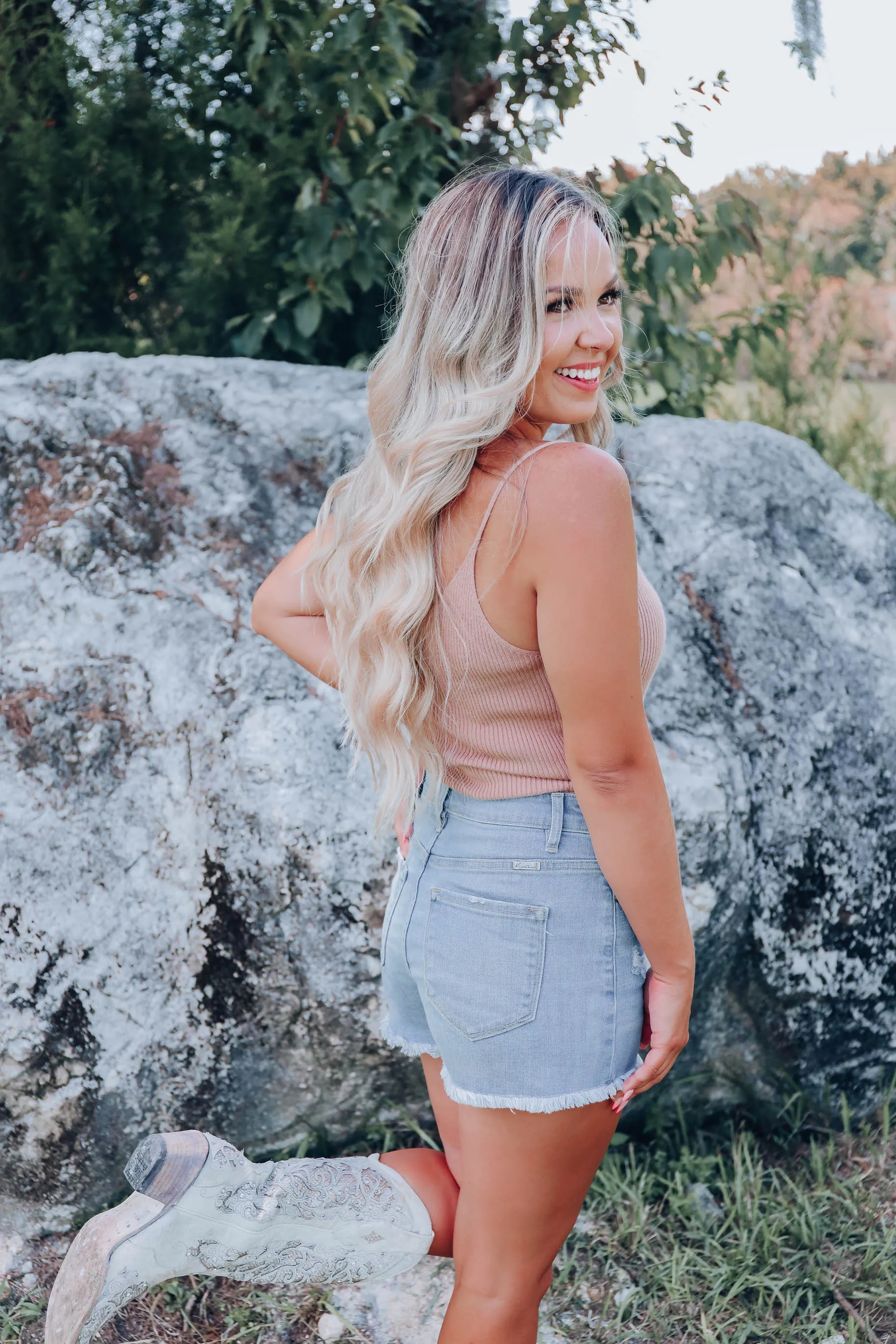 Jane Cropped Ribbed Cami - Sand