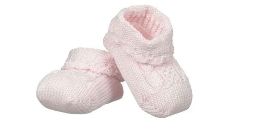 Jefferies Socks Pink Cable Hand Crochet Knit Baby Booties Girls Shoes Size 0 Newborn
