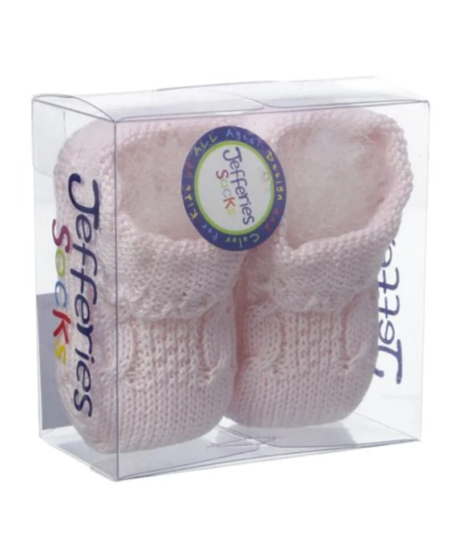 Jefferies Socks Pink Cable Hand Crochet Knit Baby Booties Girls Shoes Size 0 Newborn