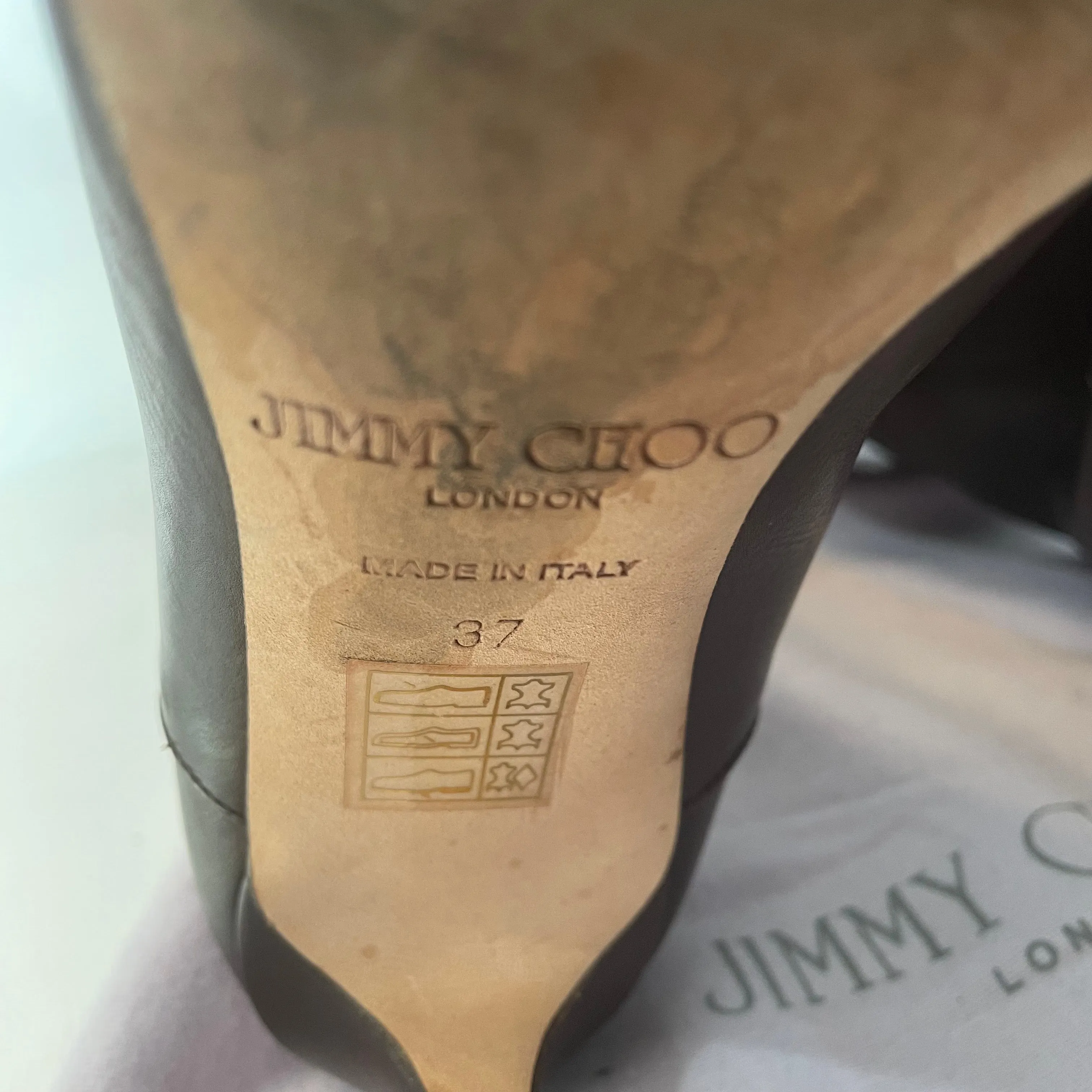 JIMMY CHOO Dark Brown Leather Knee High Boots Size 37 w/ Dustbag