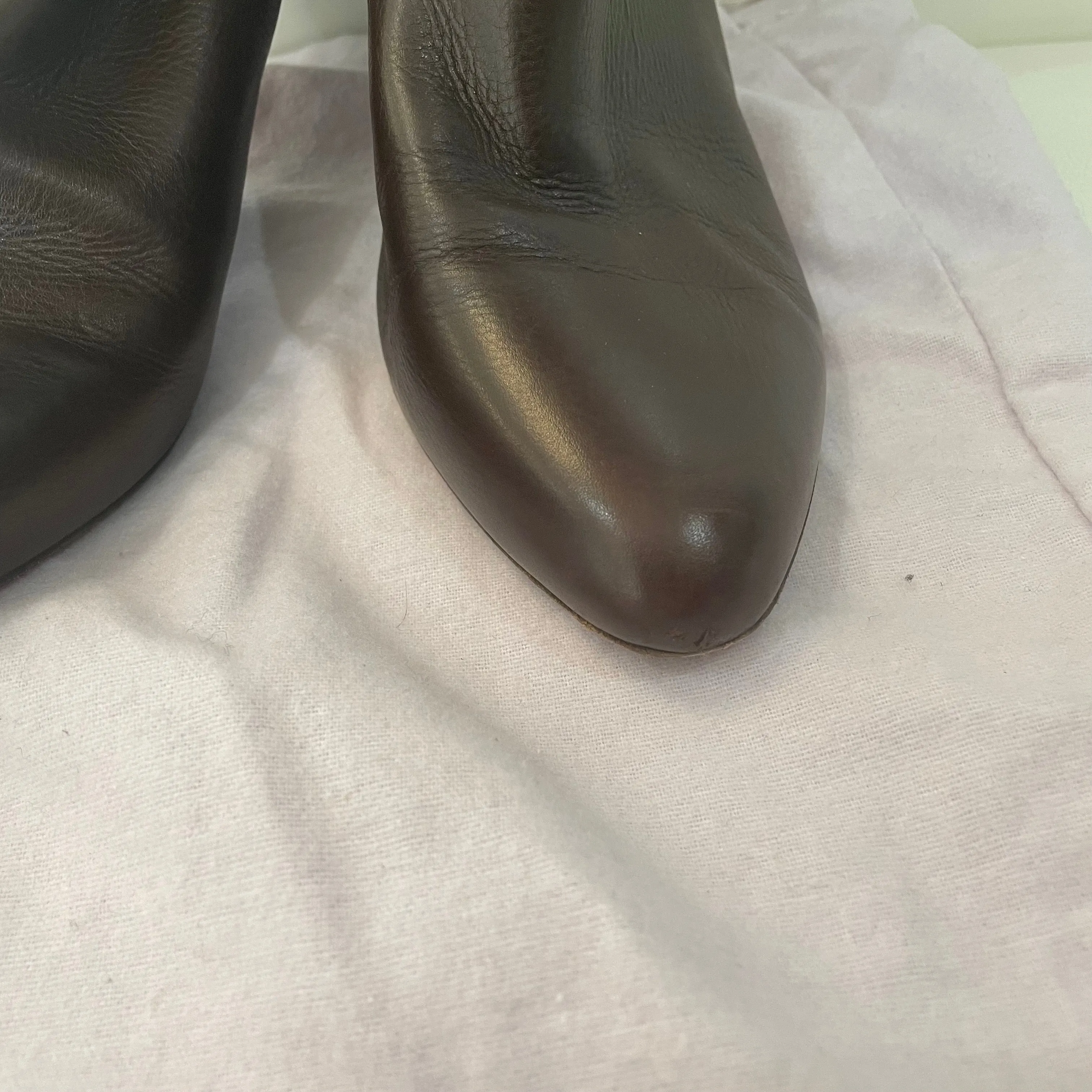 JIMMY CHOO Dark Brown Leather Knee High Boots Size 37 w/ Dustbag