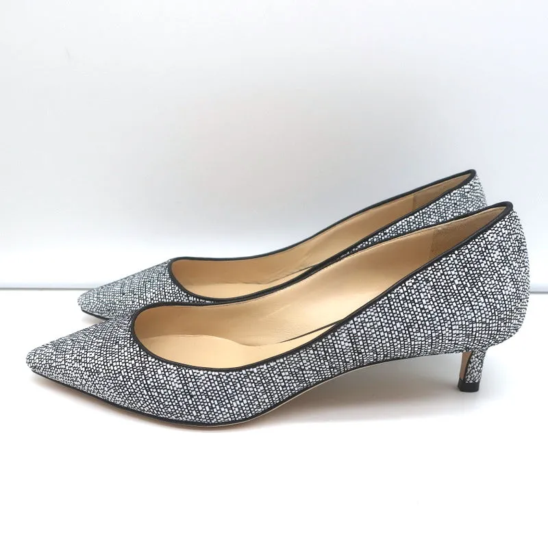 Jimmy Choo Romy 40 Pumps Chalk Woven Raffia Size 37 Pointed Toe Heels NEW