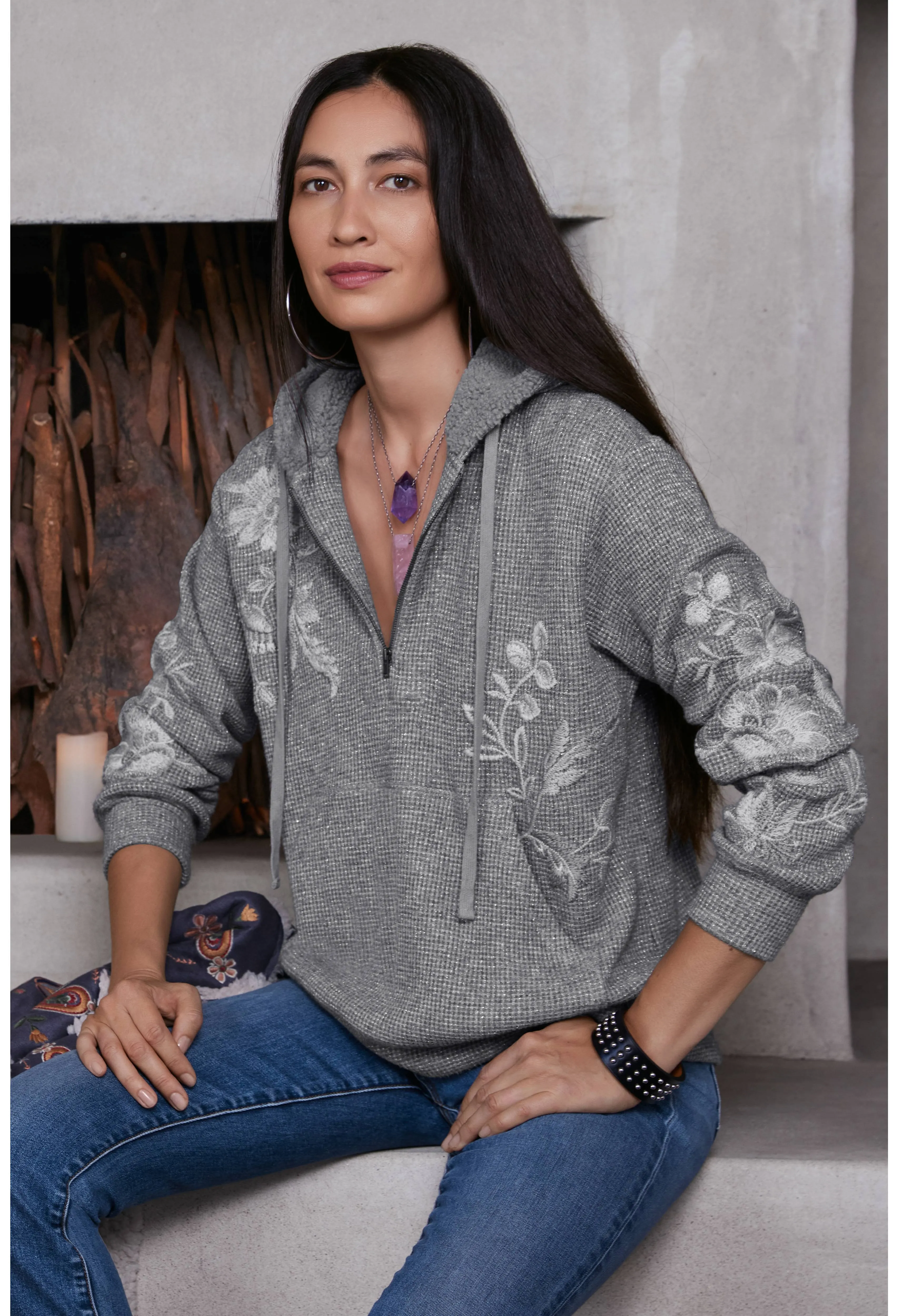 Johnny Was Junie Metallic Thermal Hoodie