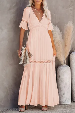 KaleaBoutique Stylish Swiss Dot Lace Trim Maxi Dress