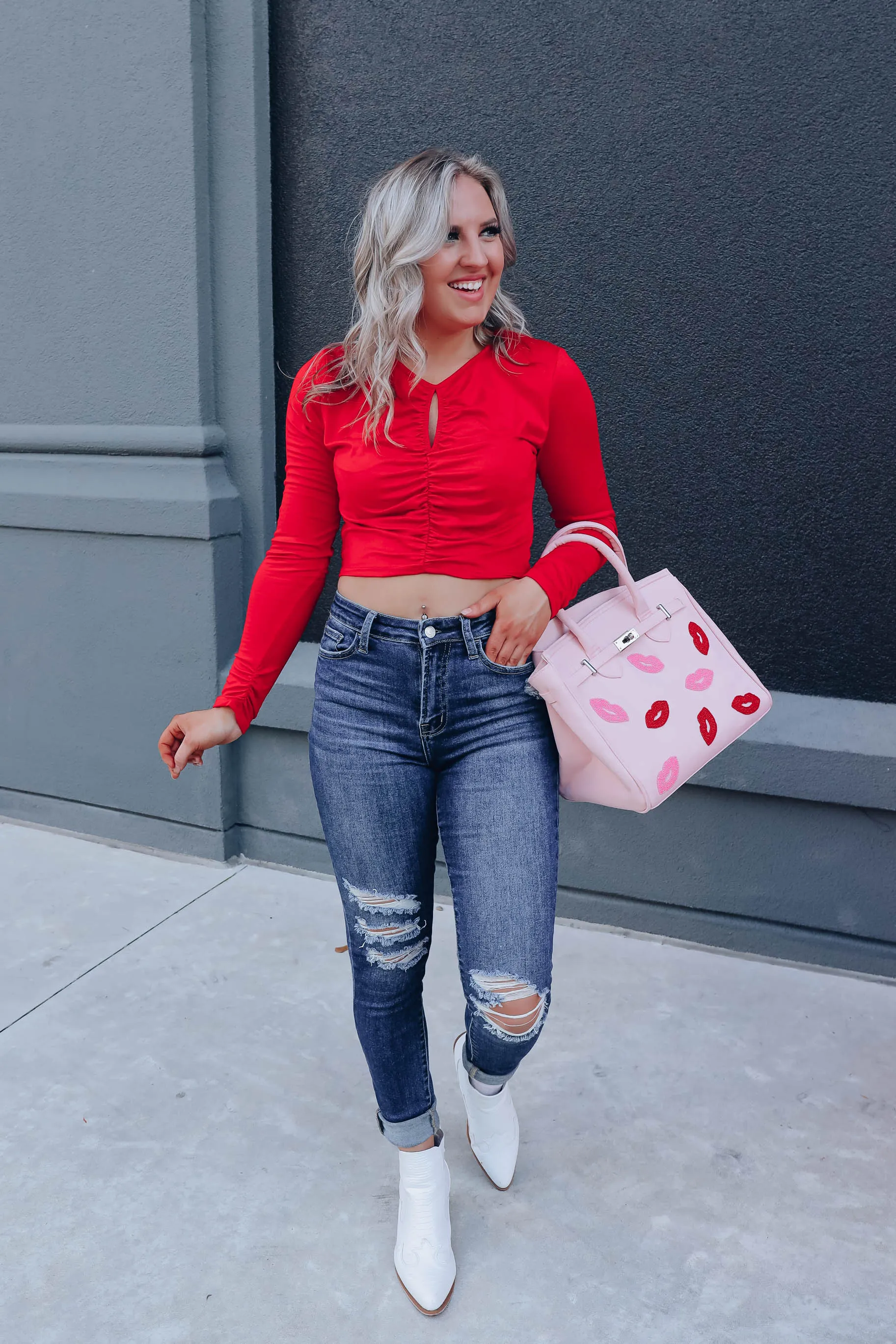 Kenzie Ruched Crop Top - Red