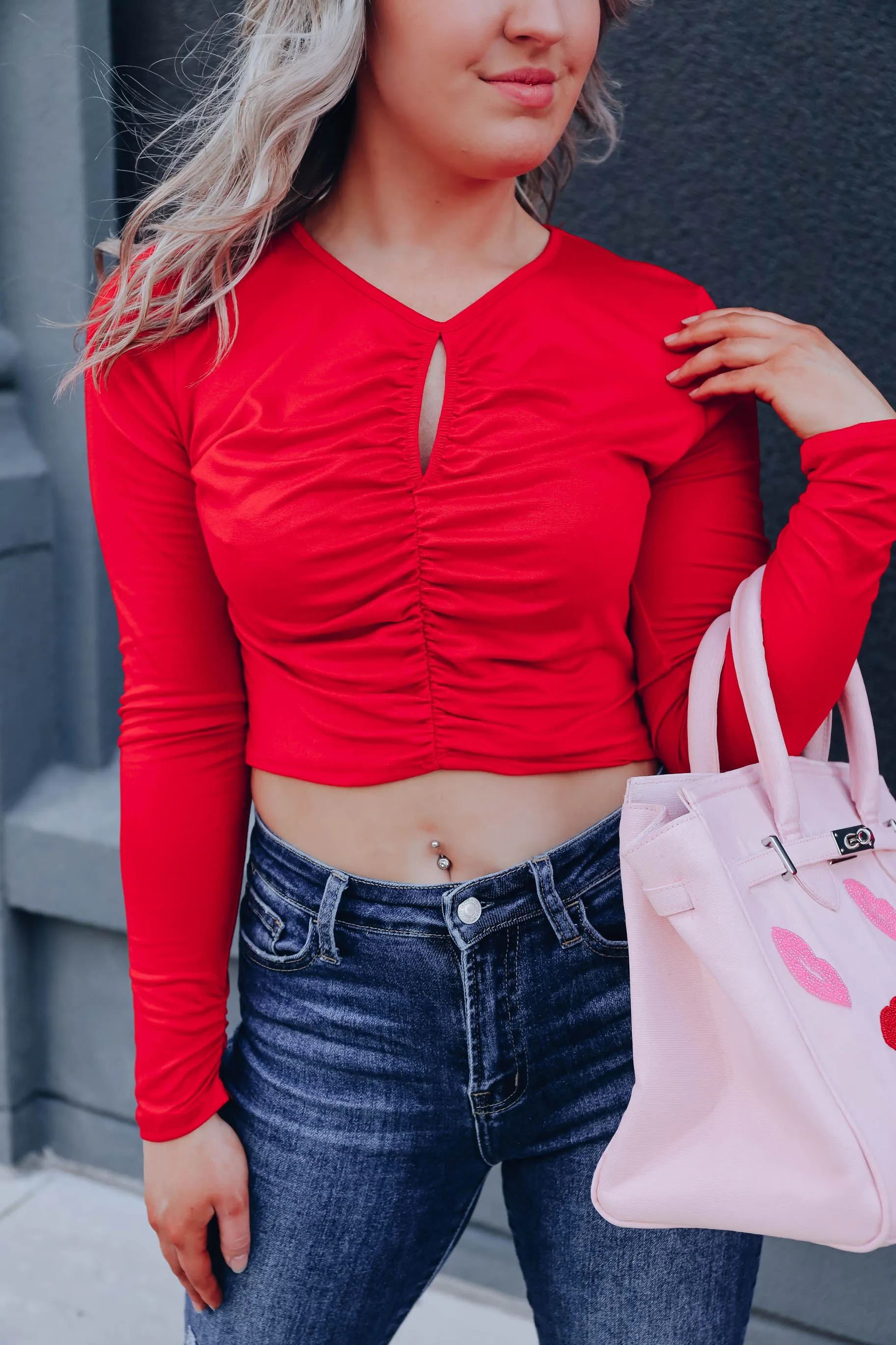 Kenzie Ruched Crop Top - Red