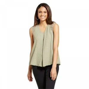Knox Rose Women's Sleeveless Crochet Trim Sleeveless Woven Tank Top