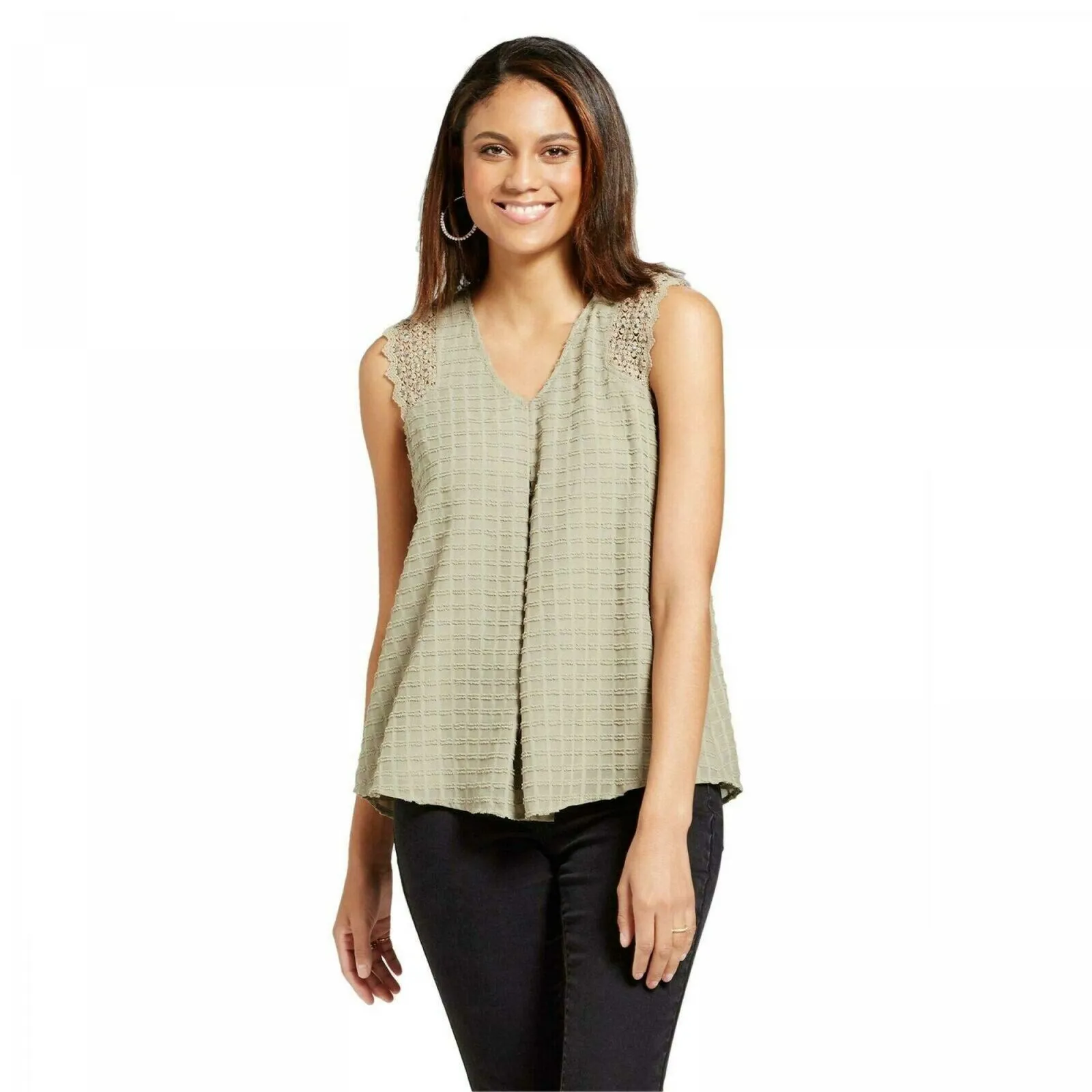 Knox Rose Women's Sleeveless Crochet Trim Sleeveless Woven Tank Top