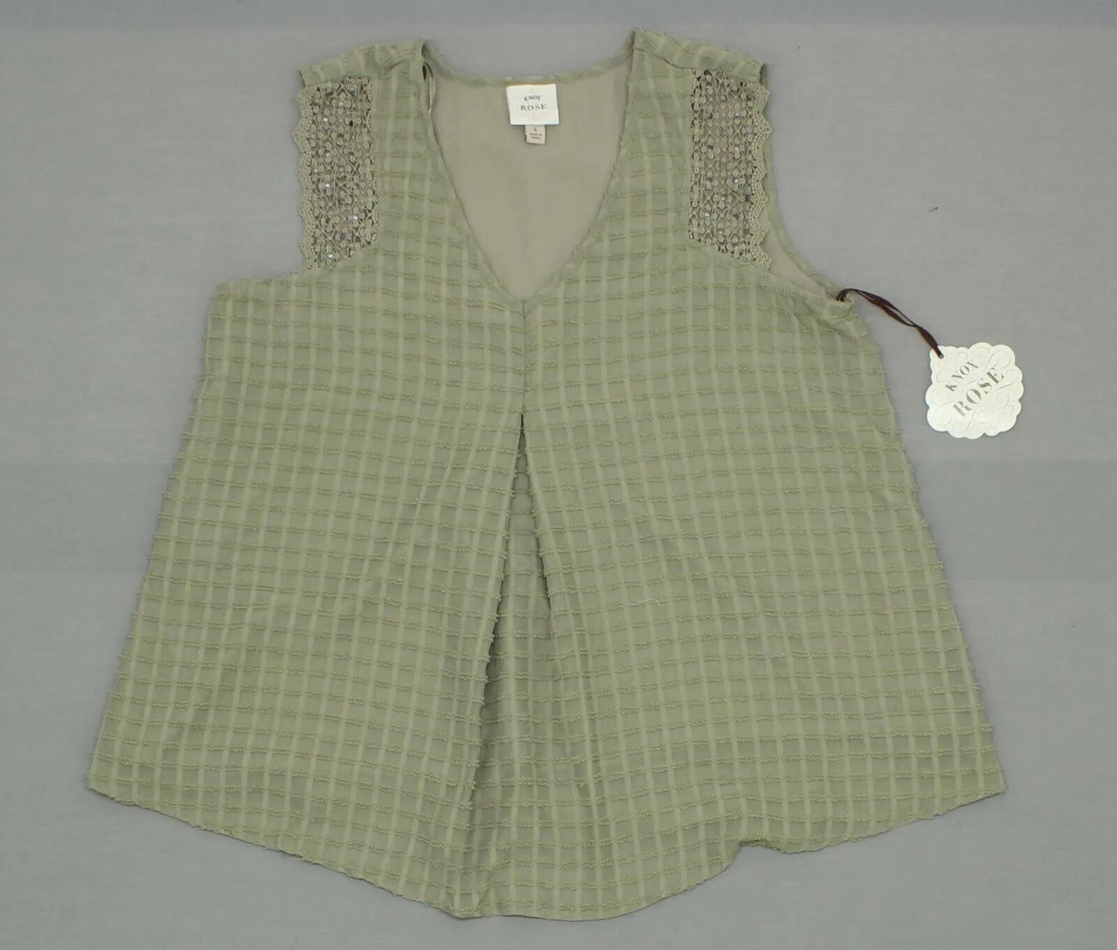 Knox Rose Women's Sleeveless Crochet Trim Sleeveless Woven Tank Top
