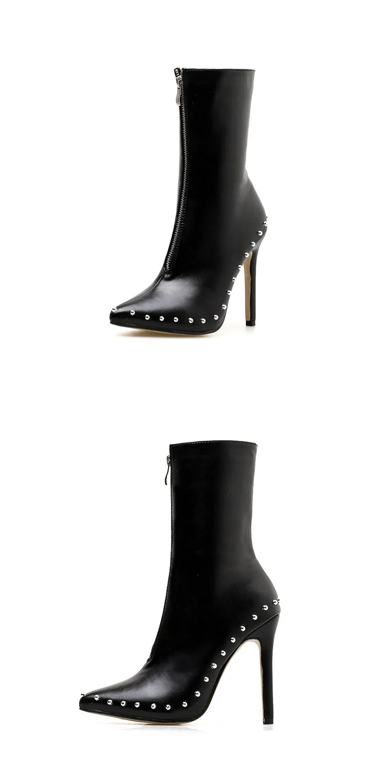 Large Size Women's Boots Punk Wind Pointed Zipper Ultra-high Heels