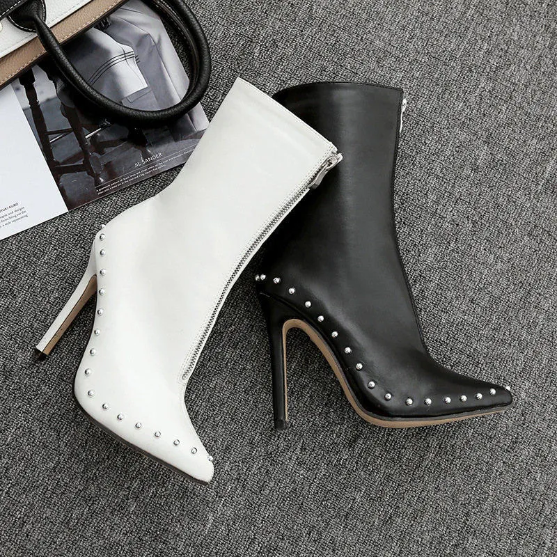 Large Size Women's Boots Punk Wind Pointed Zipper Ultra-high Heels