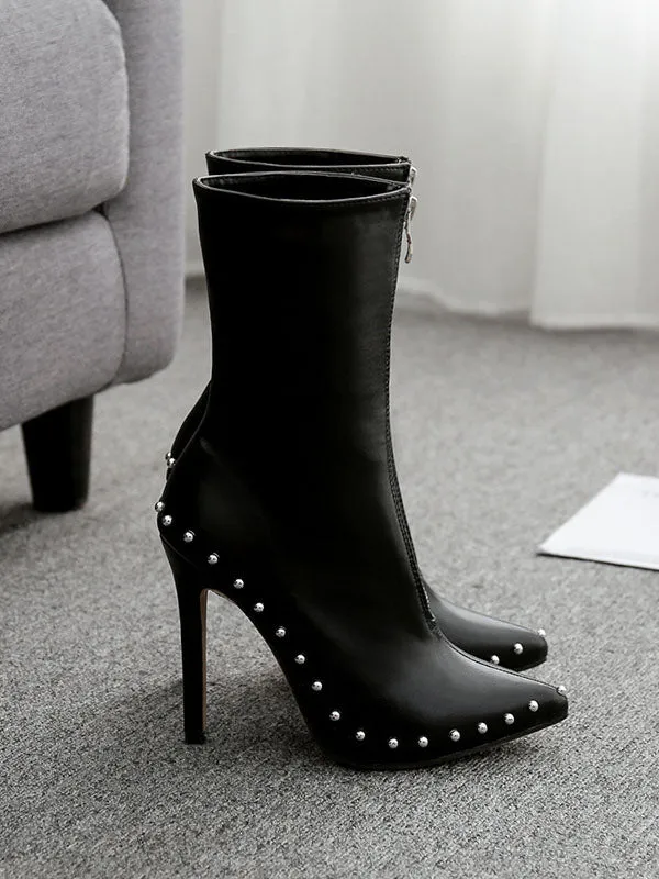 Large Size Women's Boots Punk Wind Pointed Zipper Ultra-high Heels
