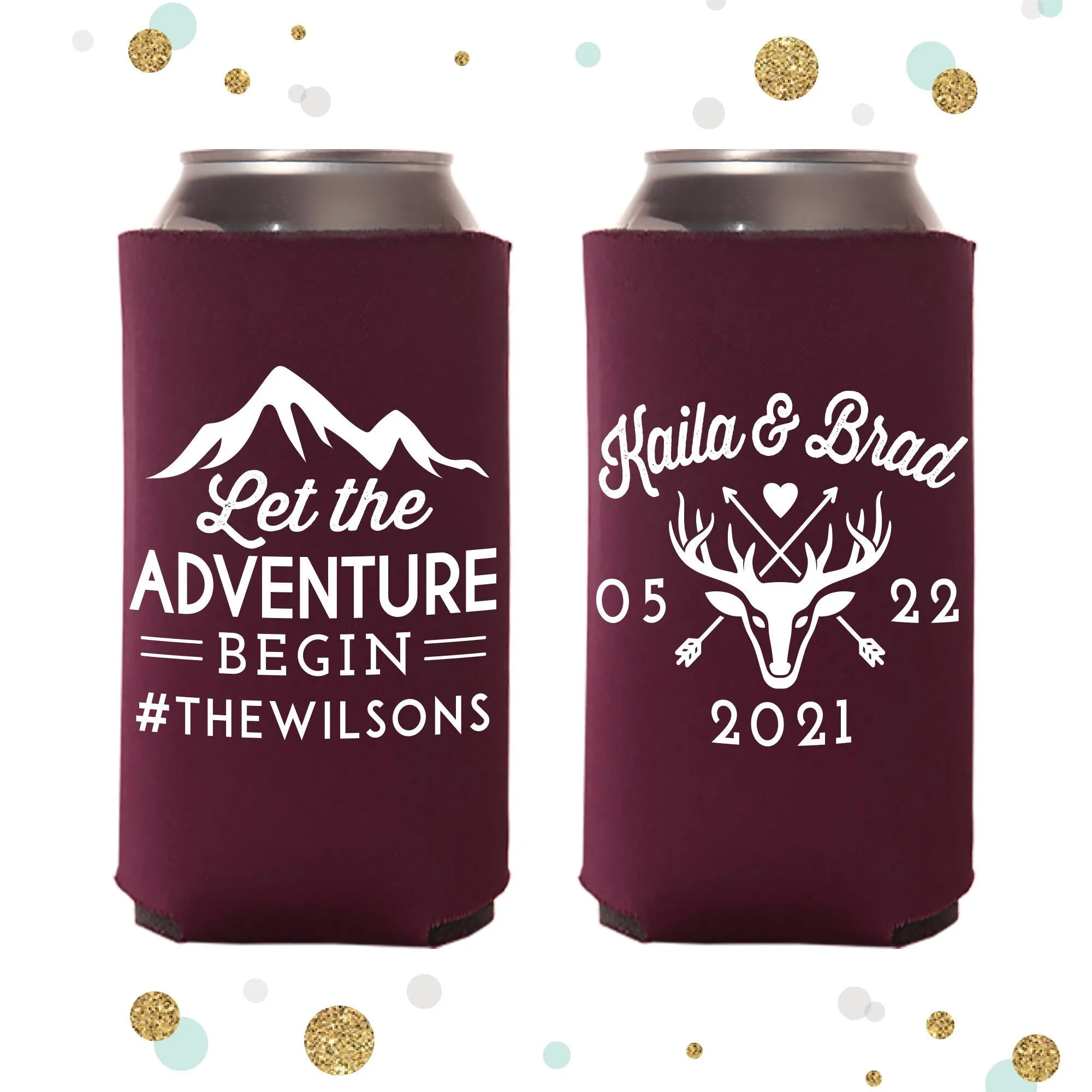 Let The Adventure Begin - Slim 12oz Wedding Can Cooler #135S