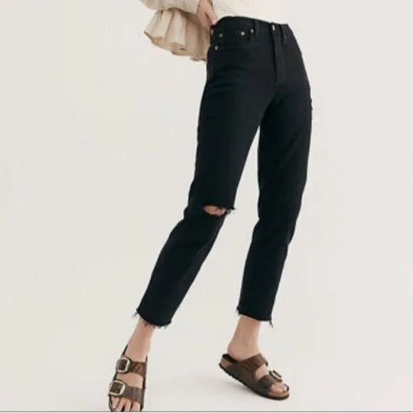 Levi's Wedgie Straight Premium Denim Raw Hem Black Wash Jeans Size 25